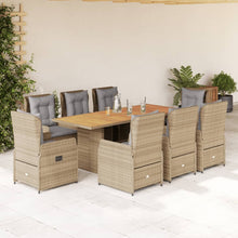 9-Delige Tuinset Met Kussens Poly Rattan 8 Beige en grijs Hout