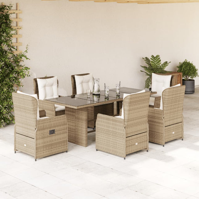 7-delige Tuinset met kussens poly rattan beige