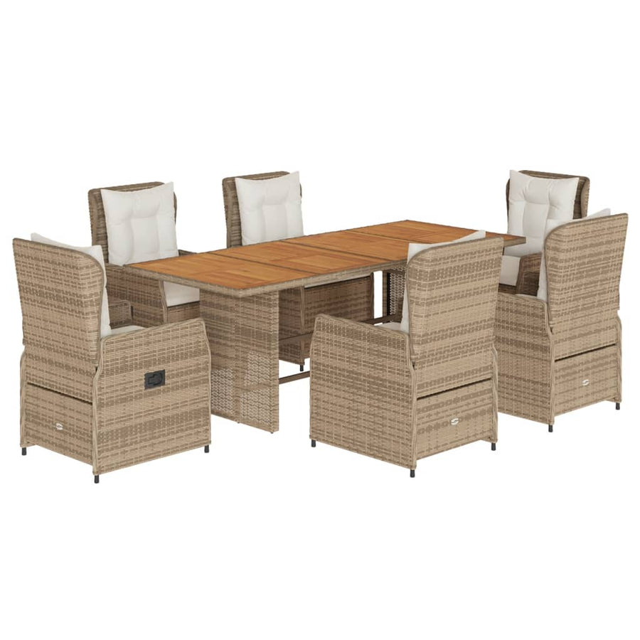 7-Delige Tuinset Met Kussens Poly Rattan 6 beige en crèmekleurig Hout