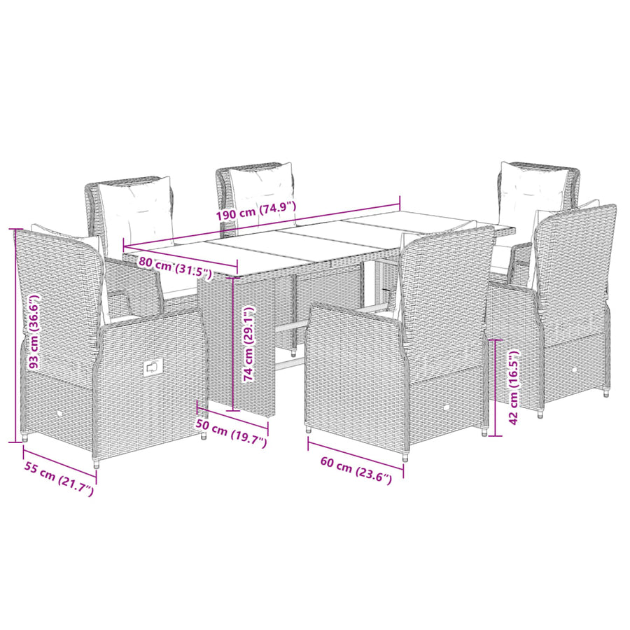 7-Delige Tuinset Met Kussens Poly Rattan 6 beige en crèmekleurig Hout