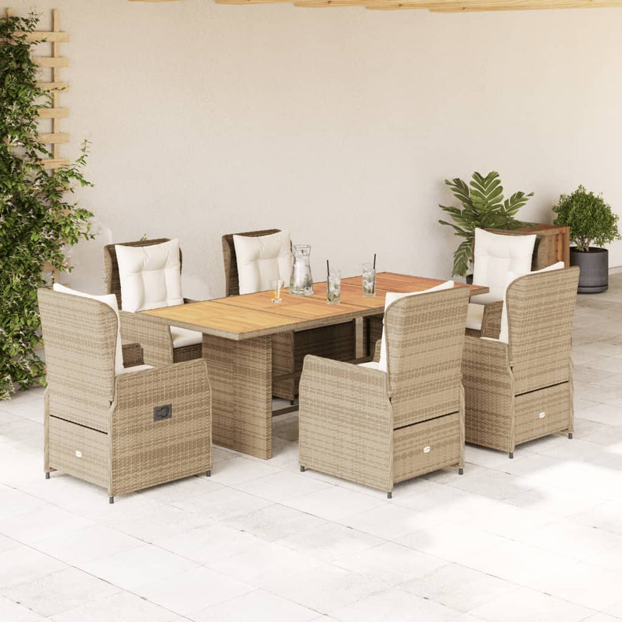 7-Delige Tuinset Met Kussens Poly Rattan 6 beige en crèmekleurig Hout