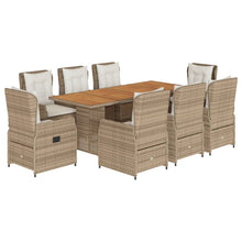 9-Delige Tuinset Met Kussens Poly Rattan 8 beige en crèmekleurig Hout
