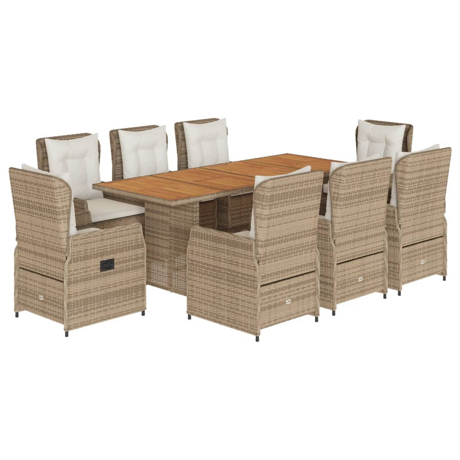 9-Delige Tuinset Met Kussens Poly Rattan 8 beige en crèmekleurig Hout