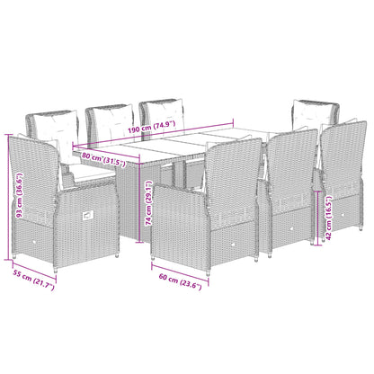 9-Delige Tuinset Met Kussens Poly Rattan 8 beige en crèmekleurig Hout