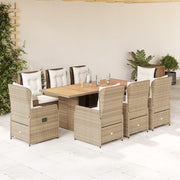 Tuinset 9-delig poly rattan hout beige