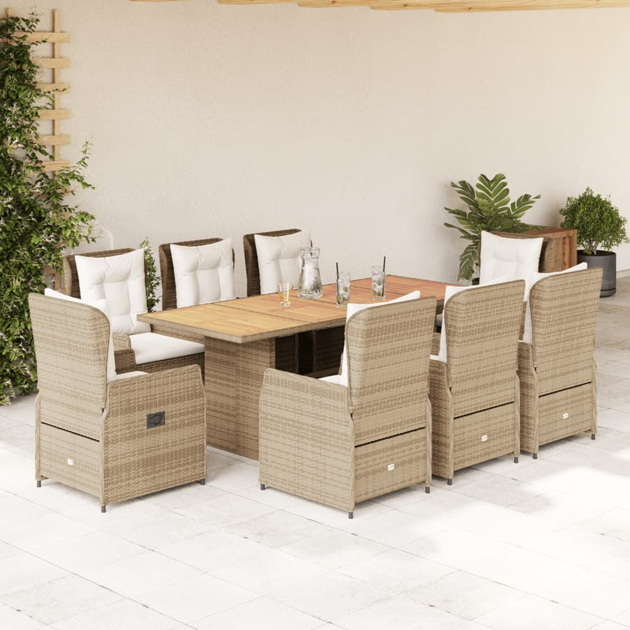 9-Delige Tuinset Met Kussens Poly Rattan 8 beige en crèmekleurig Hout