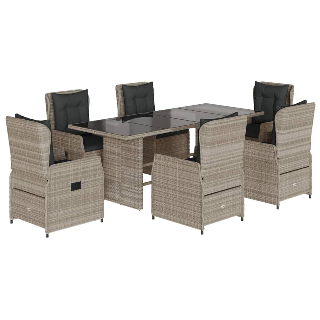 7-delige Tuinset met kussens poly rattan grijs