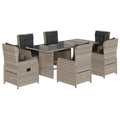 7-delige Tuinset met kussens poly rattan grijs