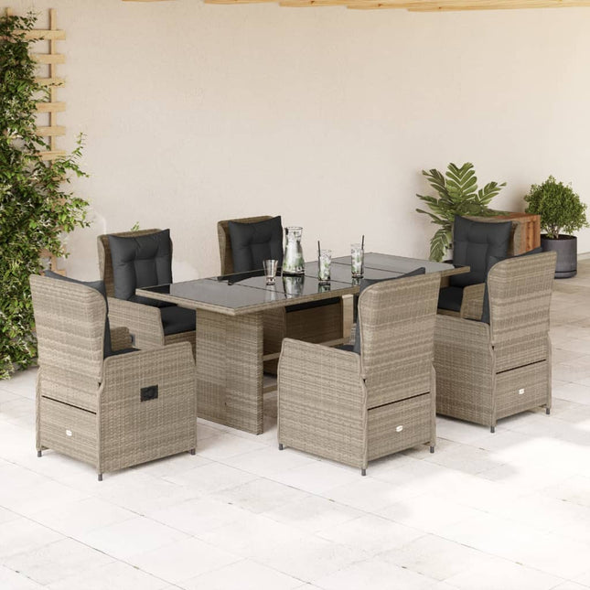 7-delige Tuinset met kussens poly rattan grijs