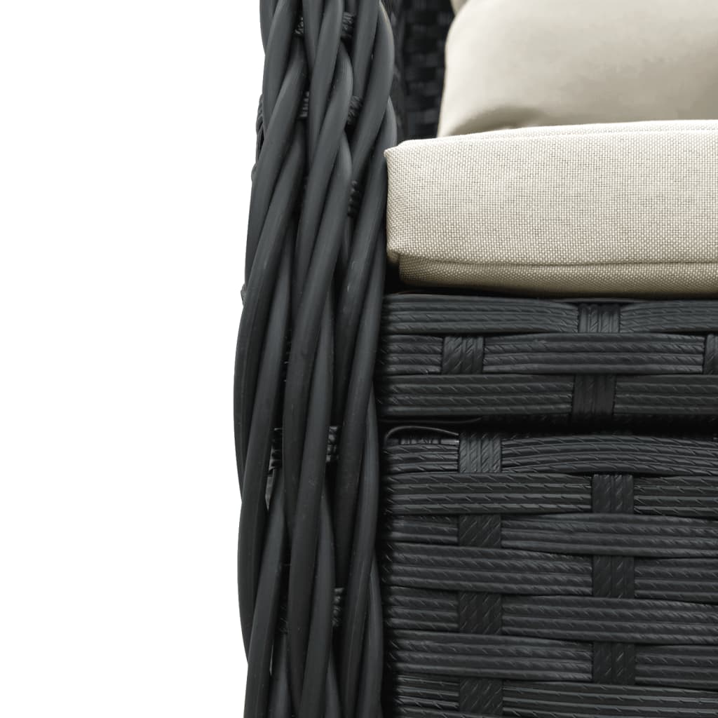 3-delige Tuinset met kussens poly rattan zwart