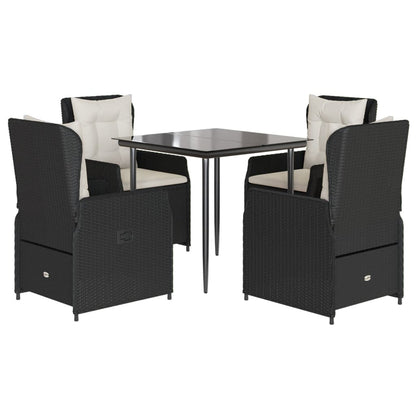 5-delige Tuinset met kussens poly rattan zwart