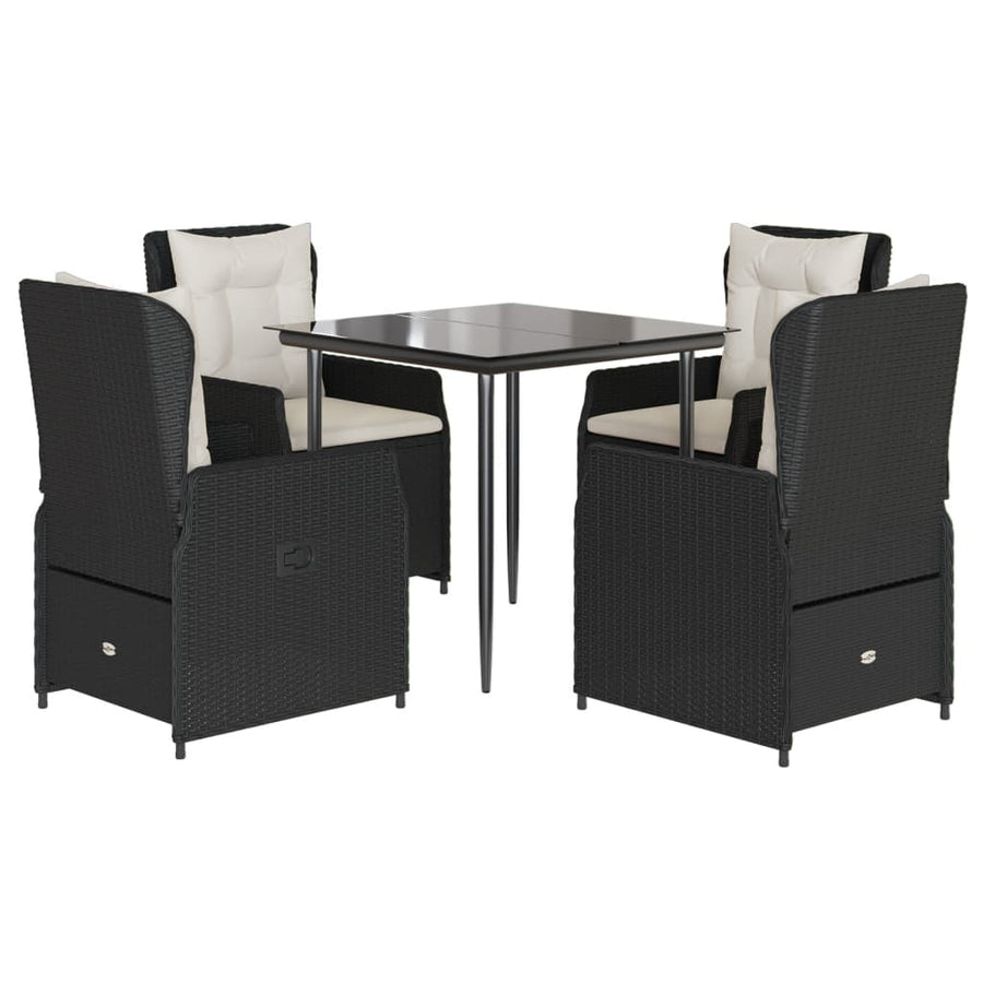 5-delige Tuinset met kussens poly rattan zwart