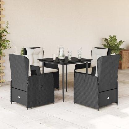 5-delige Tuinset met kussens poly rattan zwart