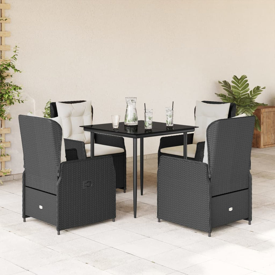 5-delige Tuinset met kussens poly rattan zwart
