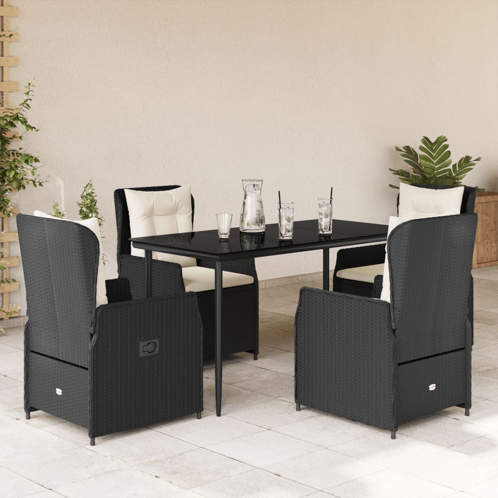 5-delige Tuinset met kussens poly rattan zwart