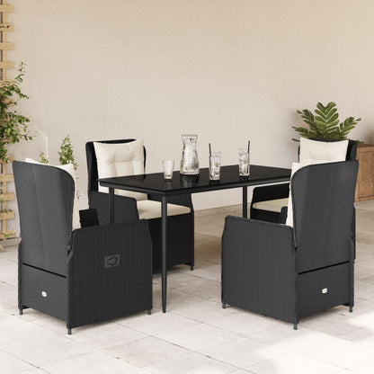 5-delige Tuinset met kussens poly rattan zwart