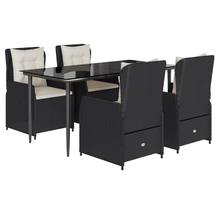 5-delige Tuinset met kussens poly rattan zwart