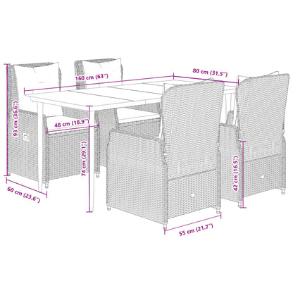 5-delige Tuinset met kussens poly rattan zwart