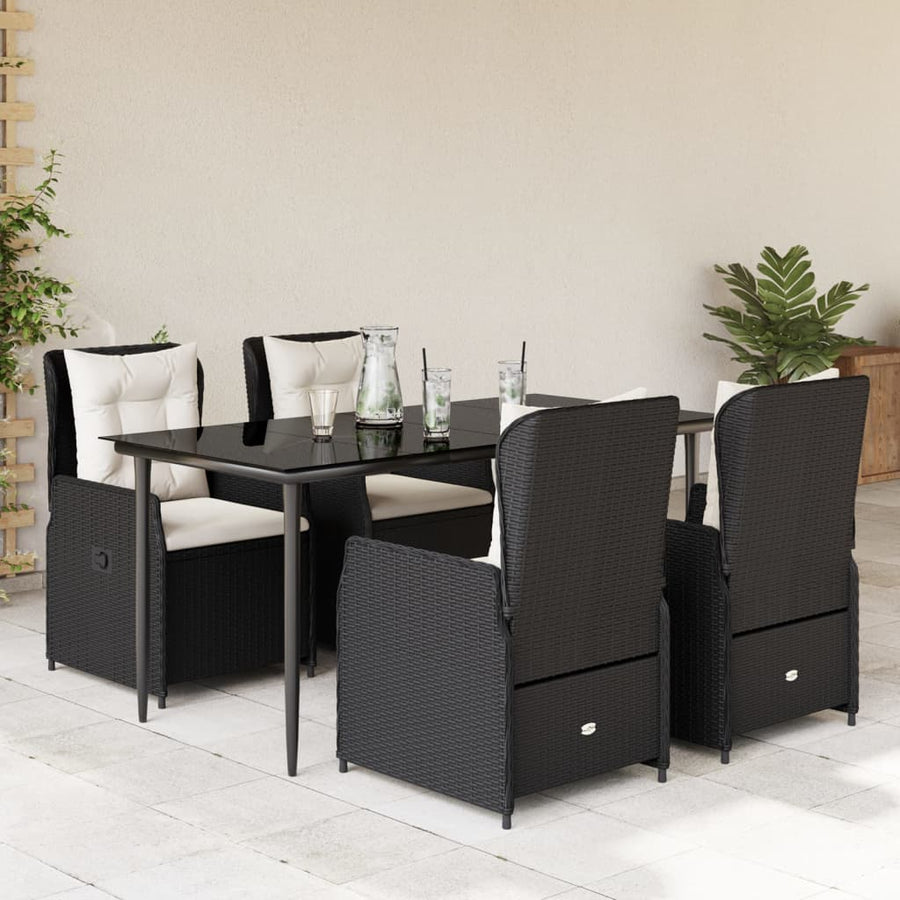 5-delige Tuinset met kussens poly rattan zwart
