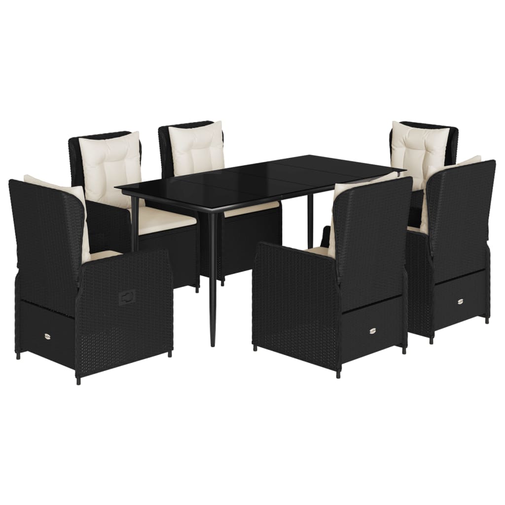 7-delige Tuinset met kussens poly rattan zwart