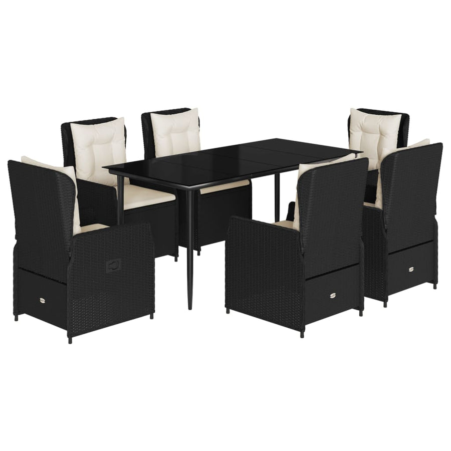 7-delige Tuinset met kussens poly rattan zwart