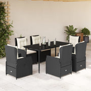 7-Piece Poly Rattan Garden Set with Cushions Black