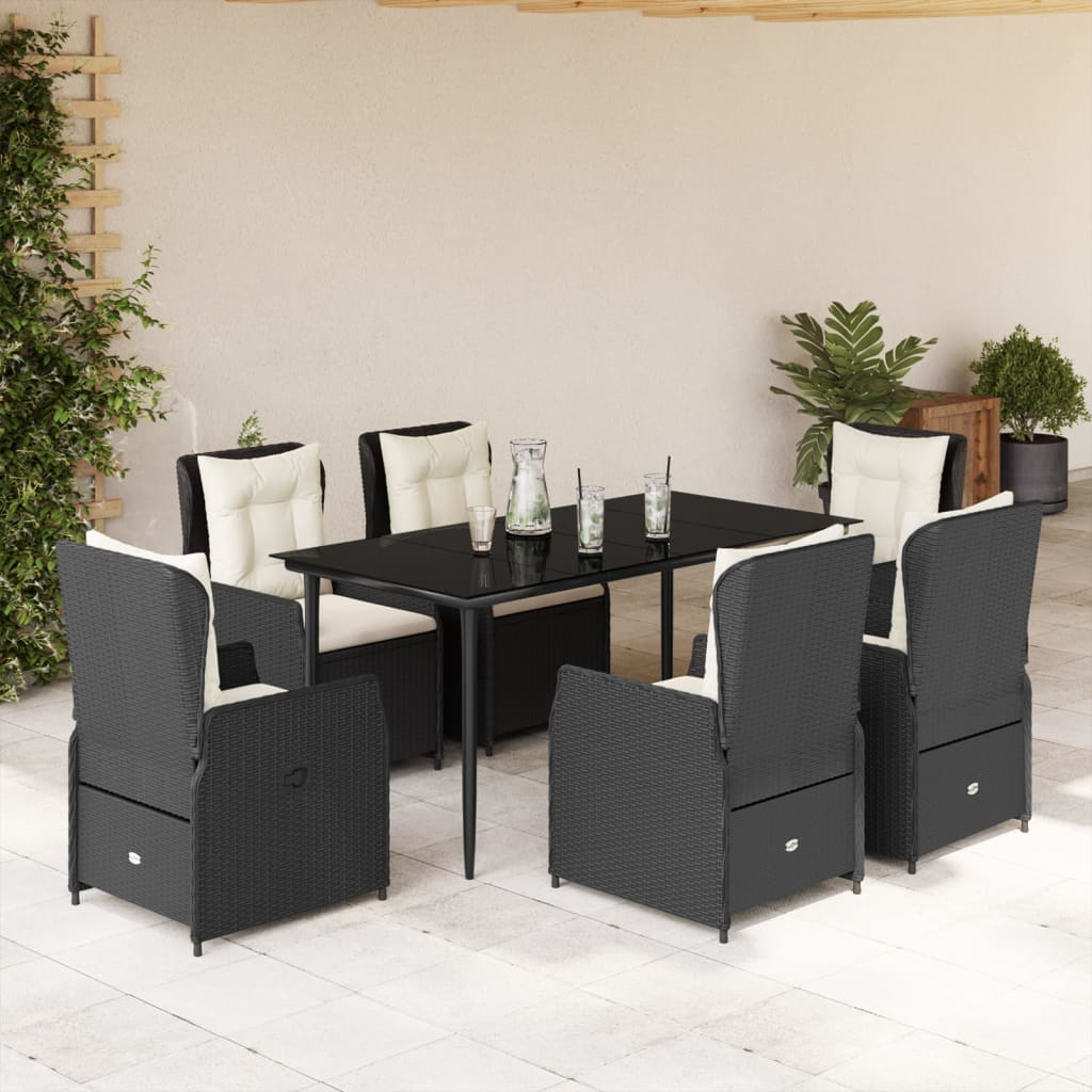 7-delige Tuinset met kussens poly rattan zwart