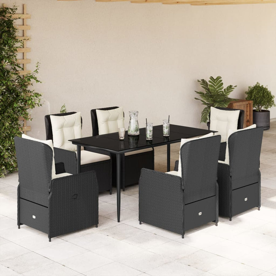 7-delige Tuinset met kussens poly rattan zwart