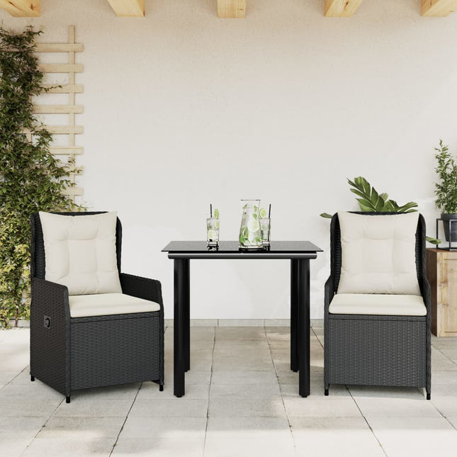 3-delige Tuinset met kussens poly rattan zwart