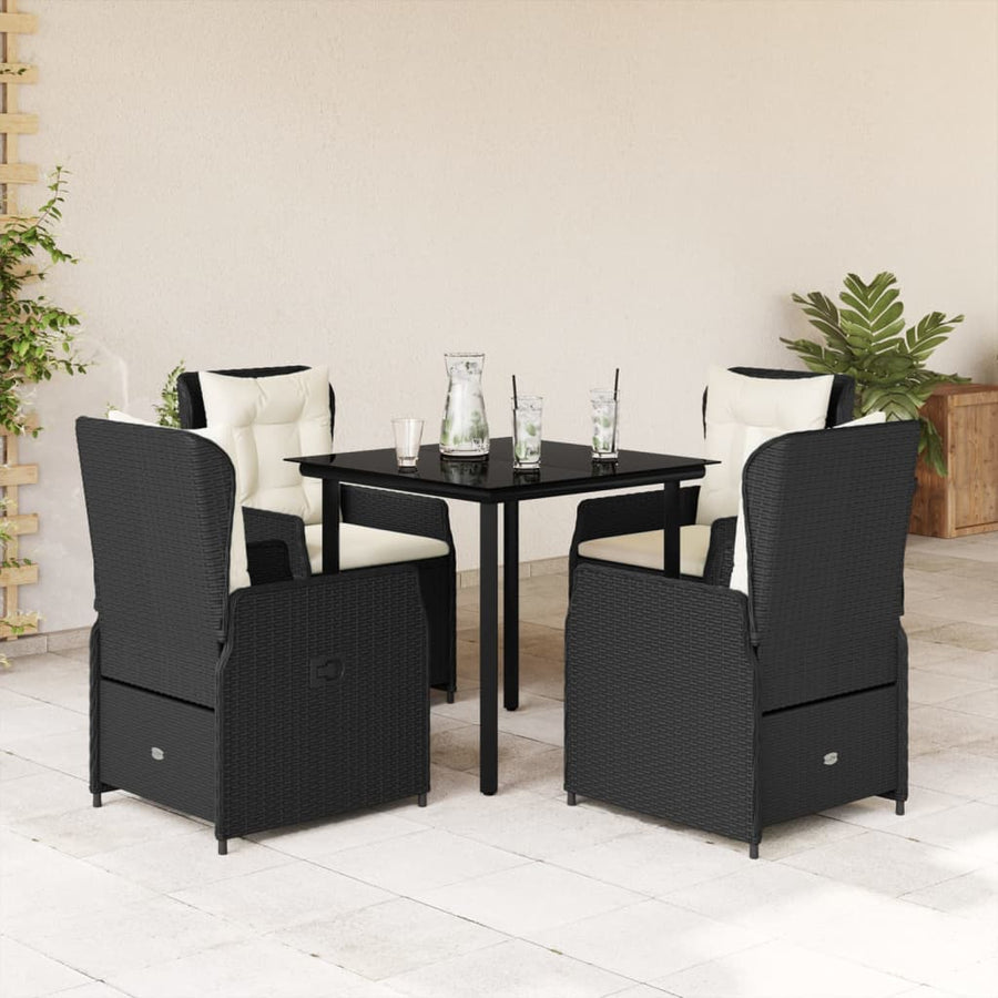 5-delige Tuinset met kussens poly rattan zwart