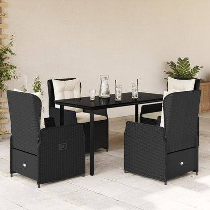 5-delige Tuinset met kussens poly rattan zwart