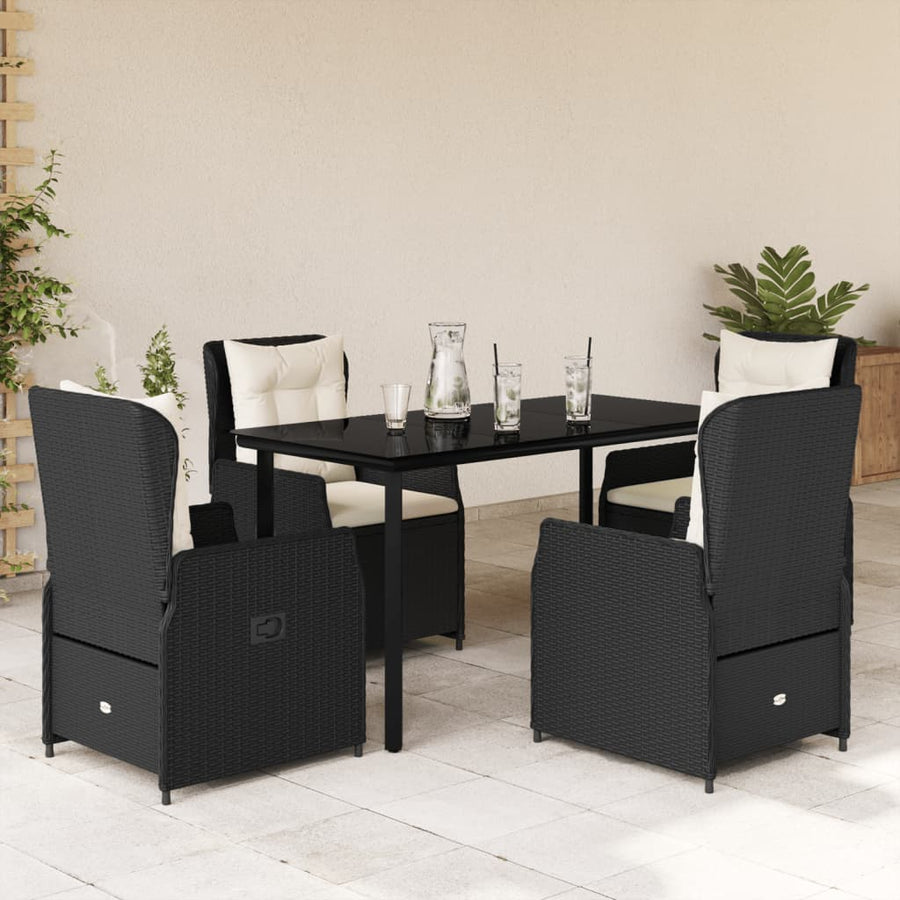 5-delige Tuinset met kussens poly rattan zwart