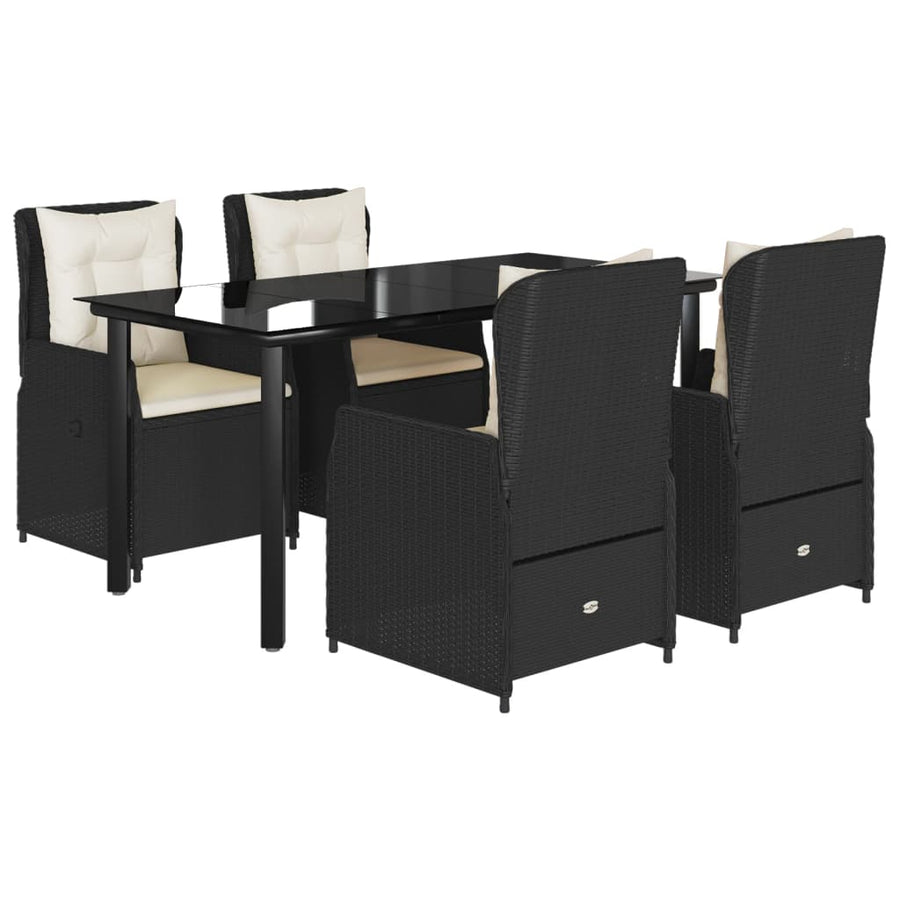 5-delige Tuinset met kussens poly rattan zwart