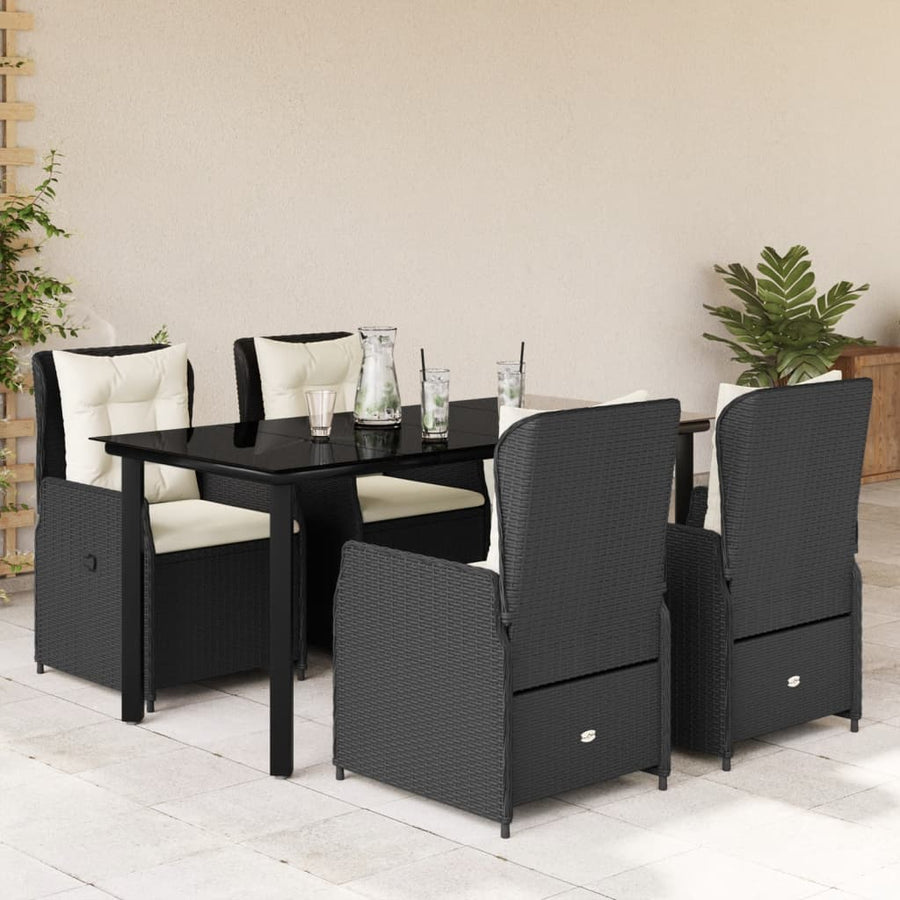 5-delige Tuinset met kussens poly rattan zwart