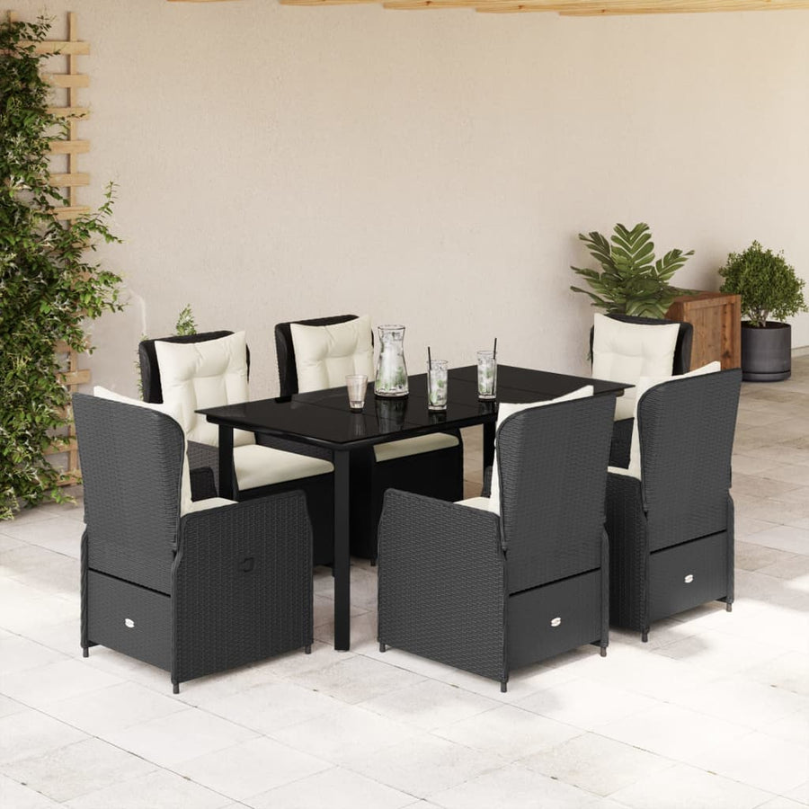 7-delige Tuinset met kussens poly rattan zwart