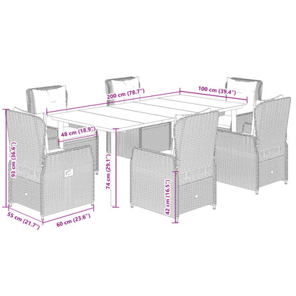 7-Delige Tuinset Met Kussens Poly Rattan 6 200 x 100 x 74 cm Zwart