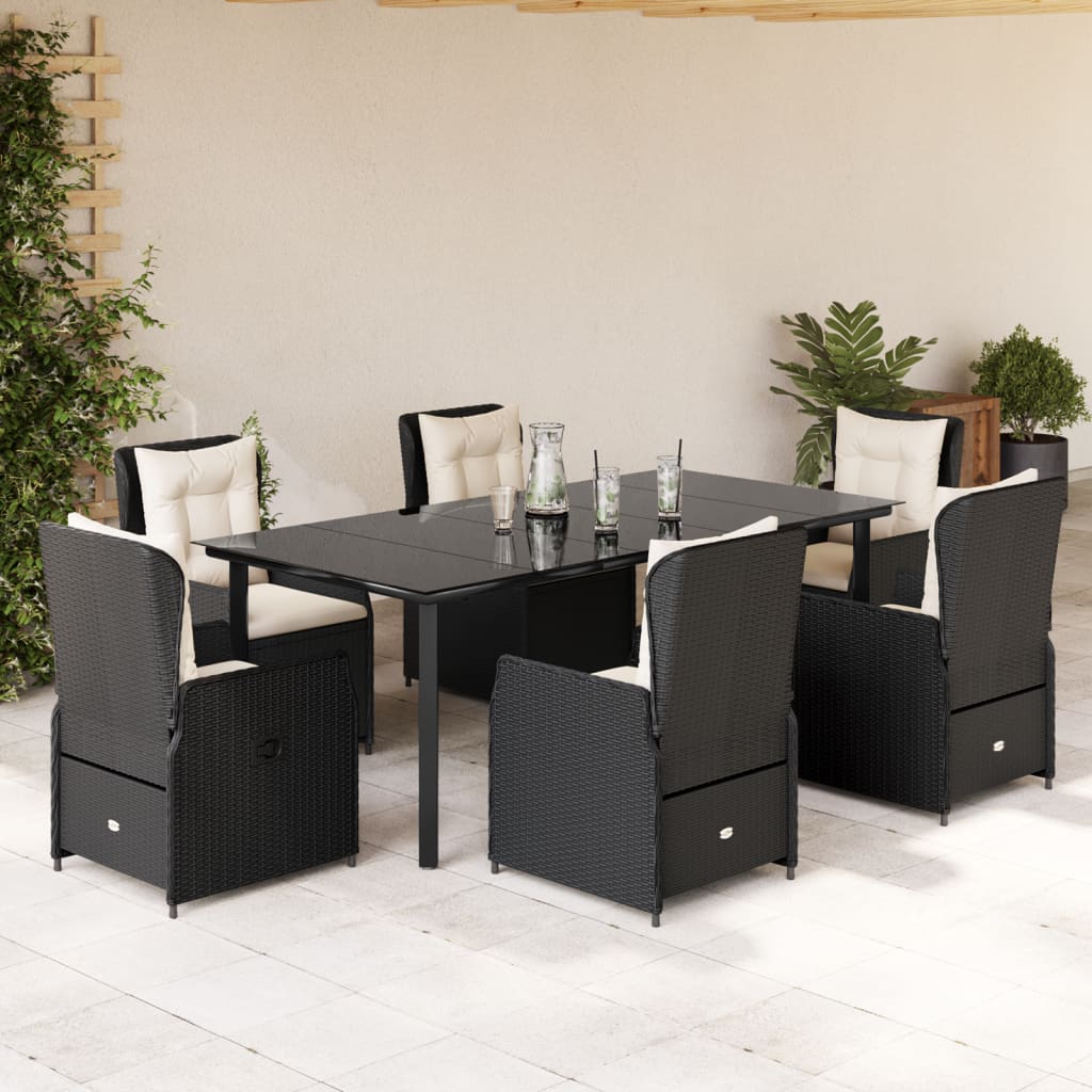 7-Delige Tuinset Met Kussens Poly Rattan 6 200 x 100 x 74 cm Zwart