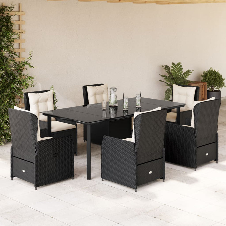 7-Delige Tuinset Met Kussens Poly Rattan 6 200 x 100 x 74 cm Zwart