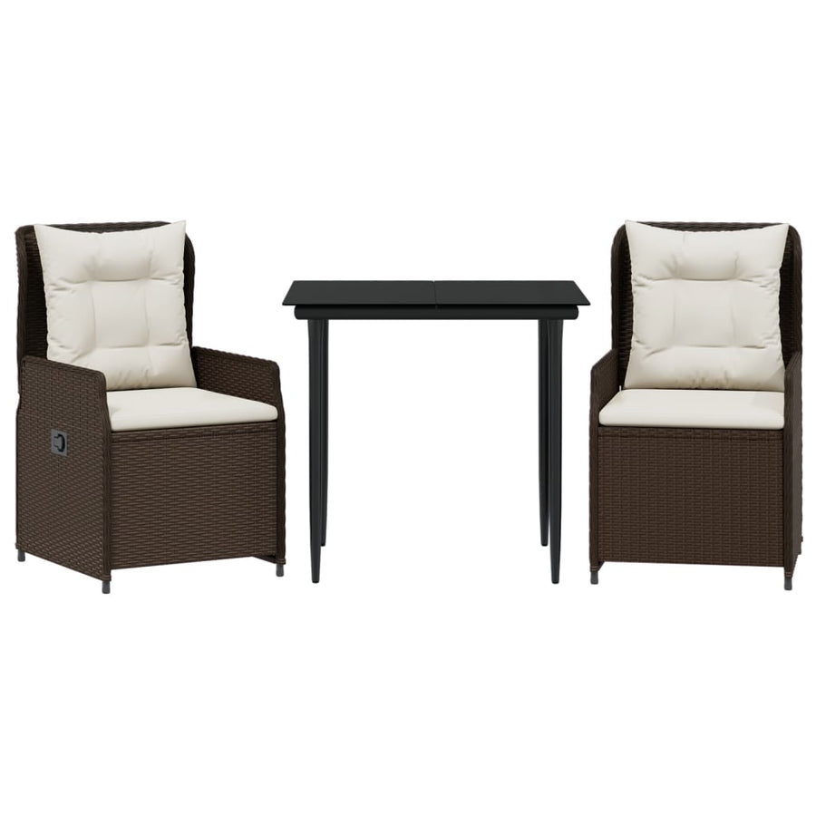 3-delige Tuinset met kussens poly rattan bruin