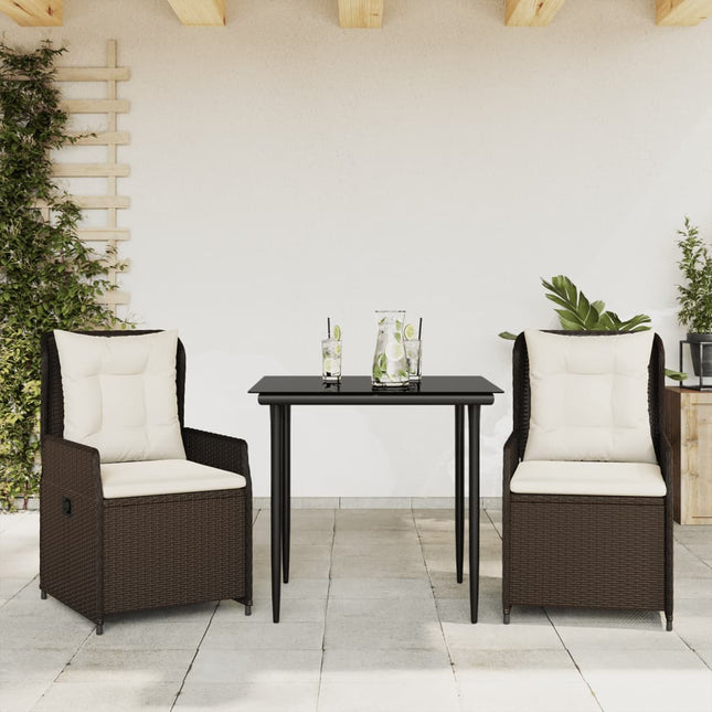 3-delige Tuinset met kussens poly rattan bruin