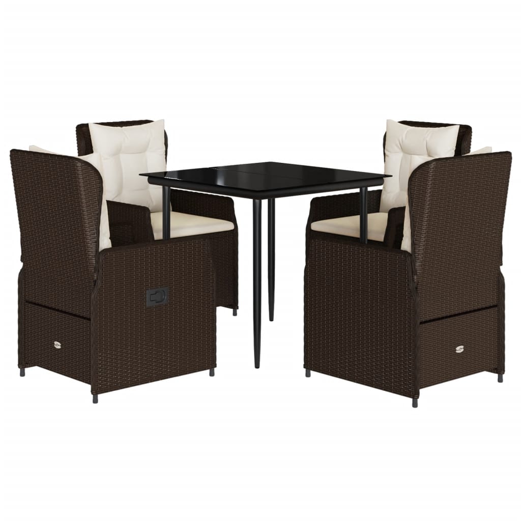5-delige Tuinset met kussens poly rattan bruin