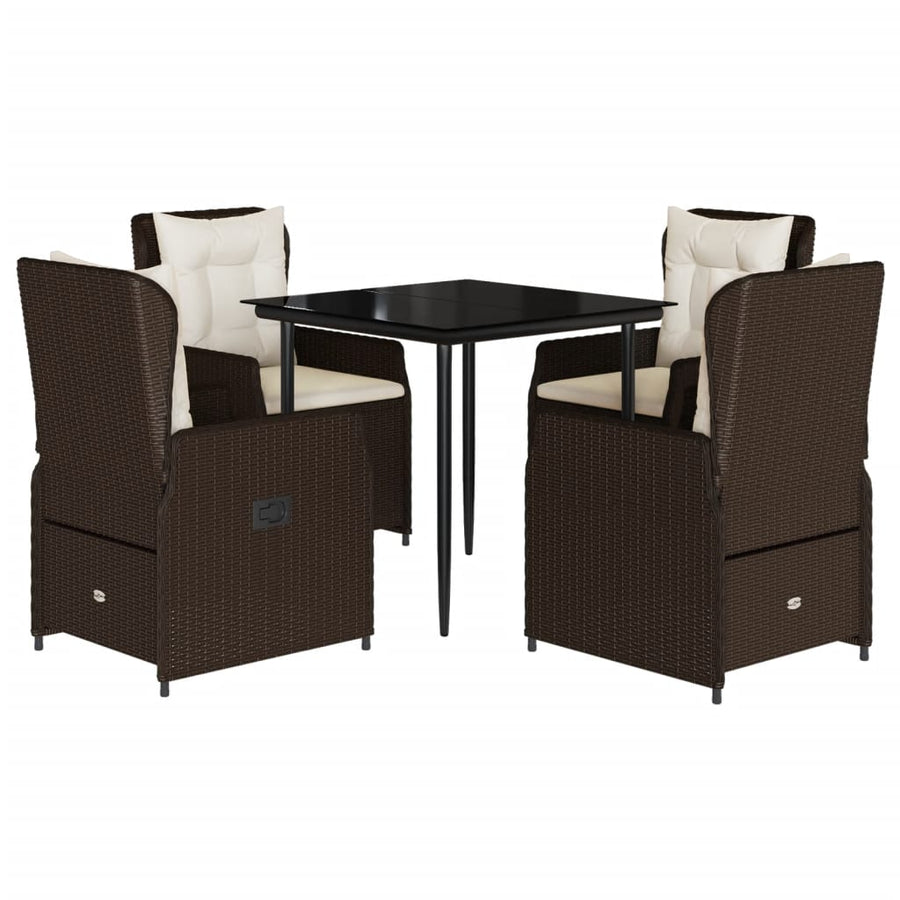 5-delige Tuinset met kussens poly rattan bruin
