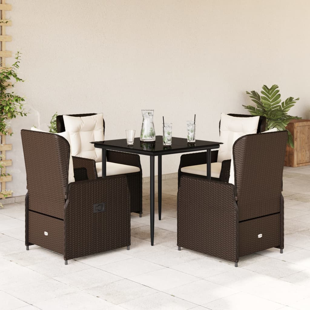 5-delige Tuinset met kussens poly rattan bruin