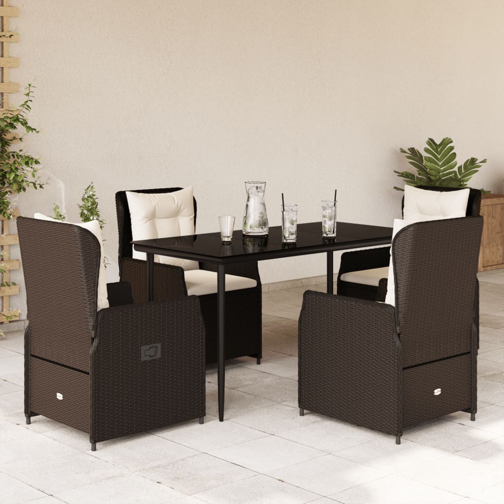 5-delige Tuinset met kussens poly rattan bruin