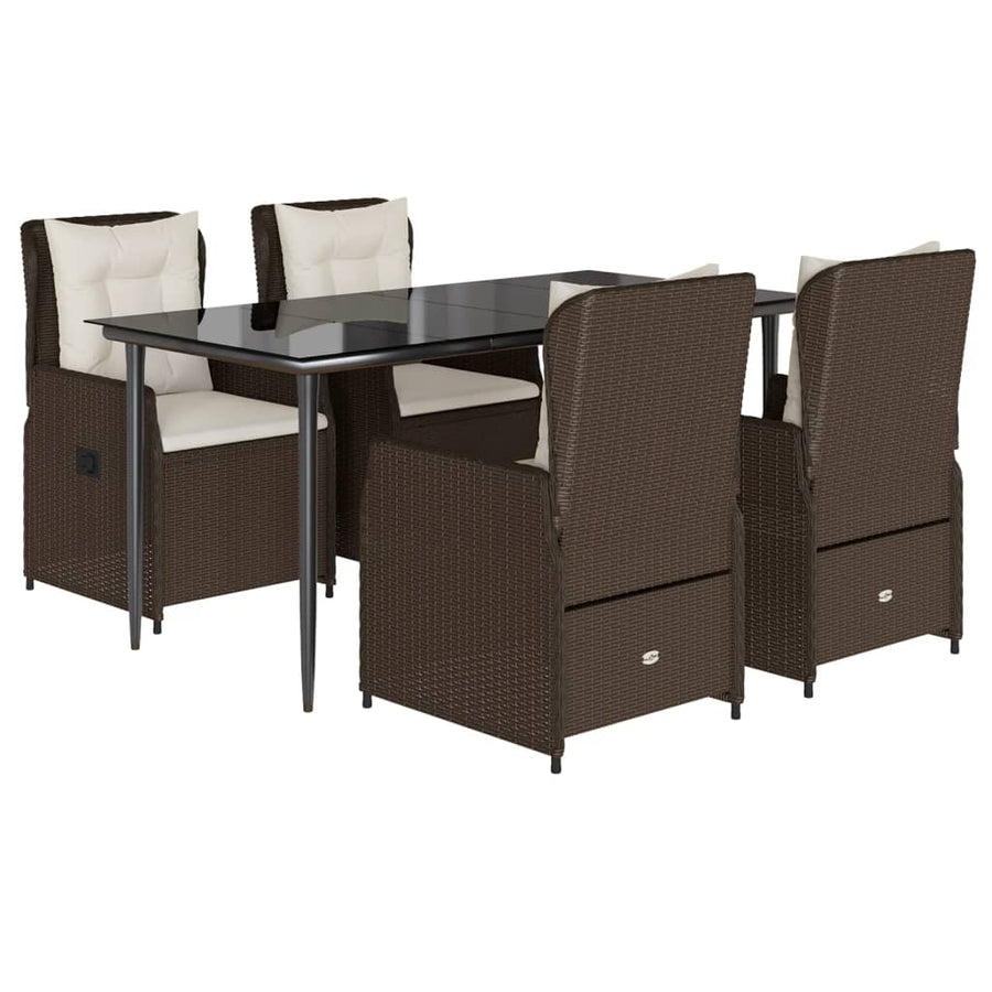 5-delige Tuinset met kussens poly rattan bruin