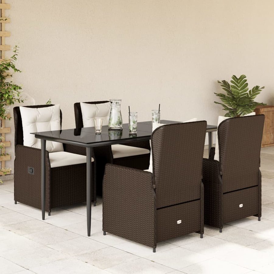 5-delige Tuinset met kussens poly rattan bruin