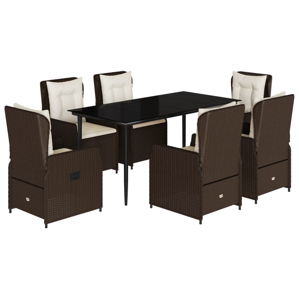 7-delige Tuinset met kussens poly rattan bruin