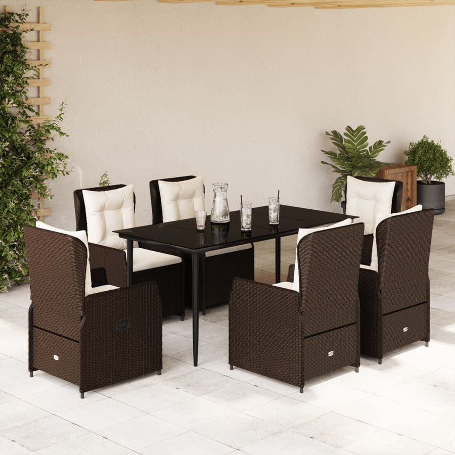 7-delige Tuinset met kussens poly rattan bruin