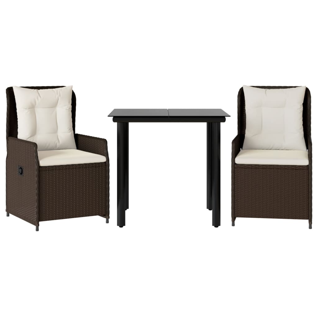 3-delige Tuinset met kussens poly rattan bruin