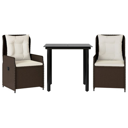 3-delige Tuinset met kussens poly rattan bruin